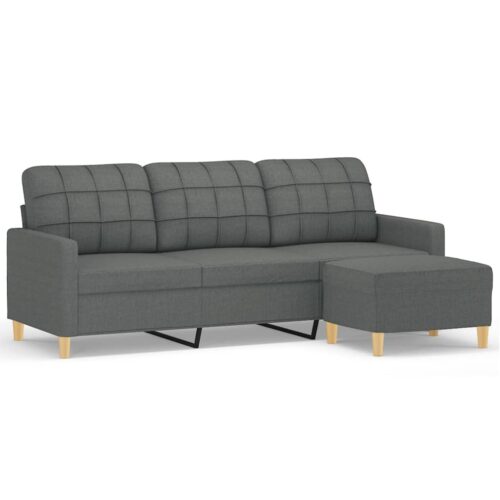 3-Seater Sofa with Footstool Dark Grey 180cm Fabric - Image 2