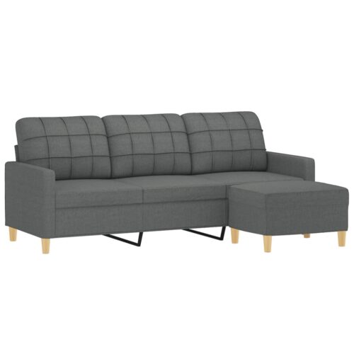 3-Seater Sofa with Footstool Dark Grey 180cm Fabric - Image 3