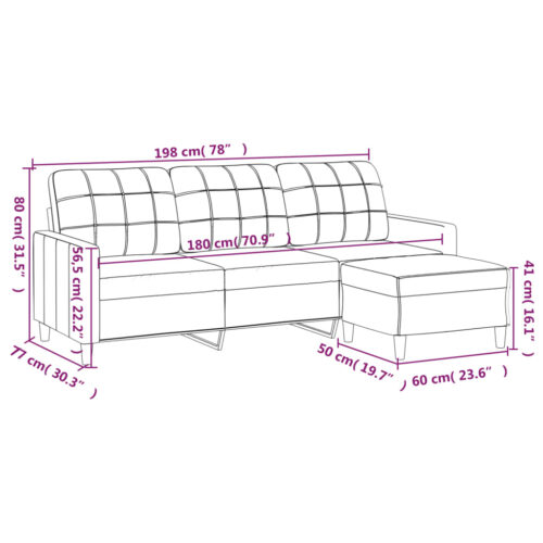 3-Seater Sofa with Footstool Dark Grey 180cm Fabric - Image 7