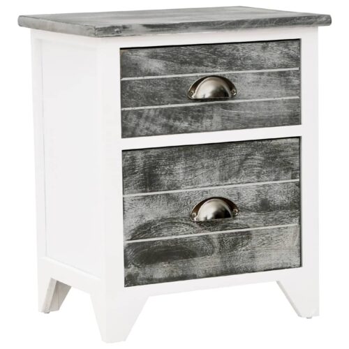 Nightstand Grey White 38x28x45cm Paulownia Wood