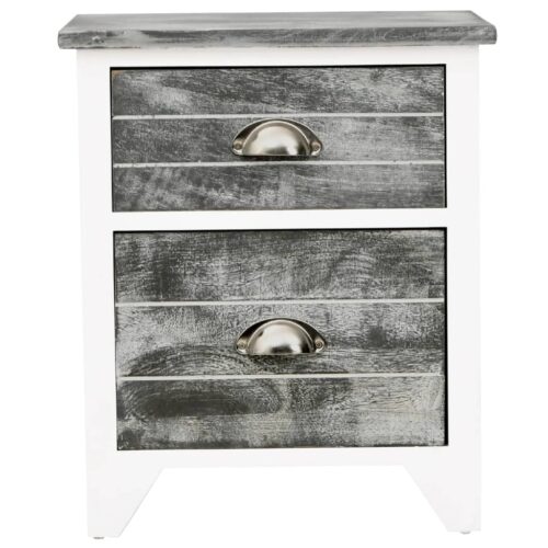 Nightstand Grey White 38x28x45cm Paulownia Wood - Image 3