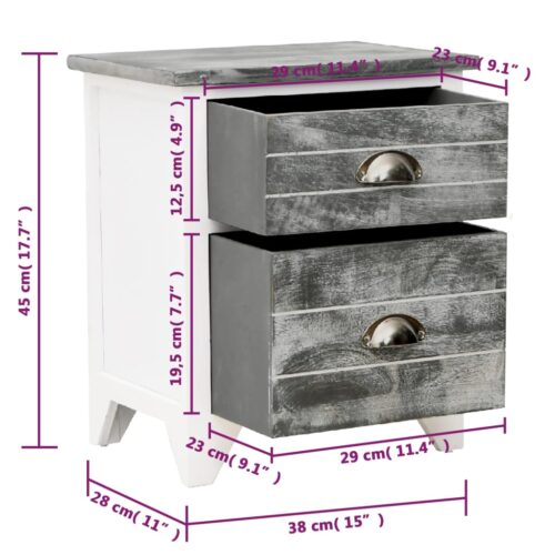 Nightstand Grey White 38x28x45cm Paulownia Wood - Image 7