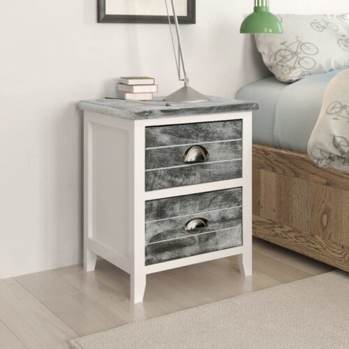 Nightstand Grey White 38x28x45cm Paulownia Wood - Image 8