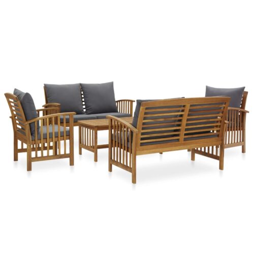 5-Piece Garden Lounge Set with Cushions Acacia Wood Timber Outdoor Patio Furniture (310258+310261+310264) - Image 11
