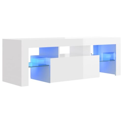 TV Cabinet with LED Lights High Gloss White 120x35x40cm - Image 2