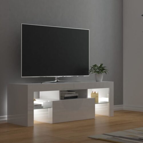 TV Cabinet with LED Lights High Gloss White 120x35x40cm - Image 9