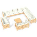13-Piece Garden Lounge Set with Cream Cushions Pine Wood Outdoor Patio Furniture