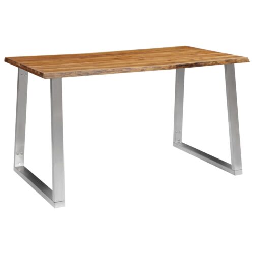 Dining Table 140x80x75cm Solid Acacia Wood Stainless Steel