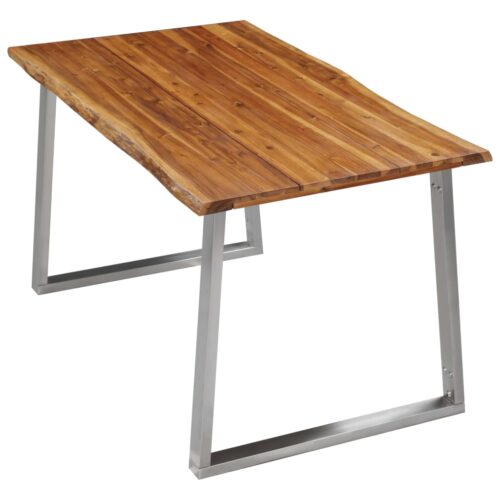 Dining Table 140x80x75cm Solid Acacia Wood Stainless Steel - Image 3