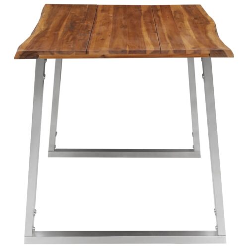 Dining Table 140x80x75cm Solid Acacia Wood Stainless Steel - Image 4