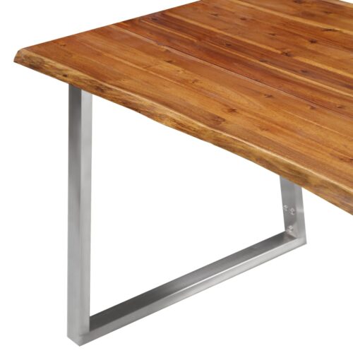 Dining Table 140x80x75cm Solid Acacia Wood Stainless Steel - Image 5