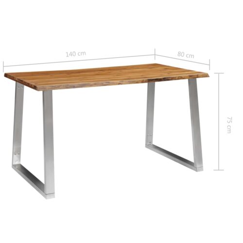 Dining Table 140x80x75cm Solid Acacia Wood Stainless Steel - Image 7