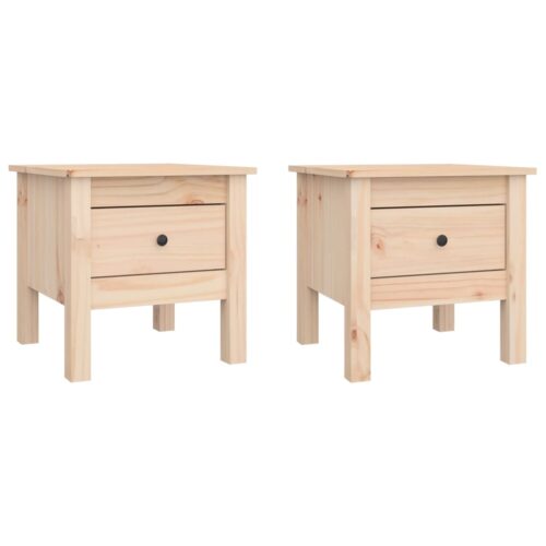 2x Pine Wood Side Coffee Tables Set Sofa Lounge Bedside Storage Nightstand 40x40x39cm