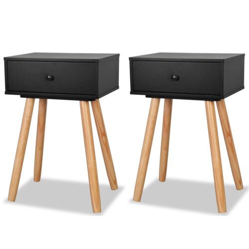 Bedside Tables 2pcs Solid Pinewood 40x30x61cm Black