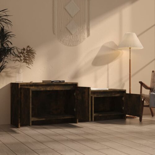 TV Cabinet Smoked Oak 146.5x35x50cm Engineered Wood - Image 4