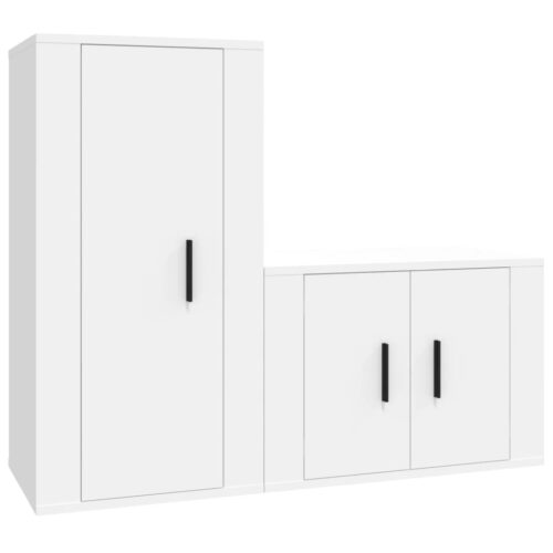 2-Piece TV Cabinet Set White Engineered Wood - Image 2