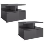 Floating Nightstands 2pcs High Gloss Grey 40x31x27cm Engineered Wood