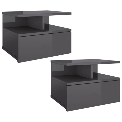 Floating Nightstands 2pcs High Gloss Grey 40x31x27cm Engineered Wood