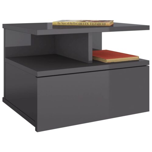 Floating Nightstands 2pcs High Gloss Grey 40x31x27cm Engineered Wood - Image 3