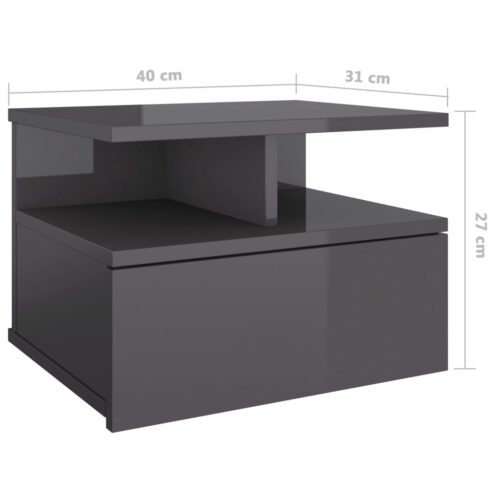 Floating Nightstands 2pcs High Gloss Grey 40x31x27cm Engineered Wood - Image 7