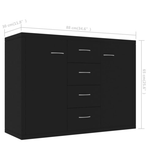 Sideboard Black 88x30x65cm Engineered Wood - Image 6