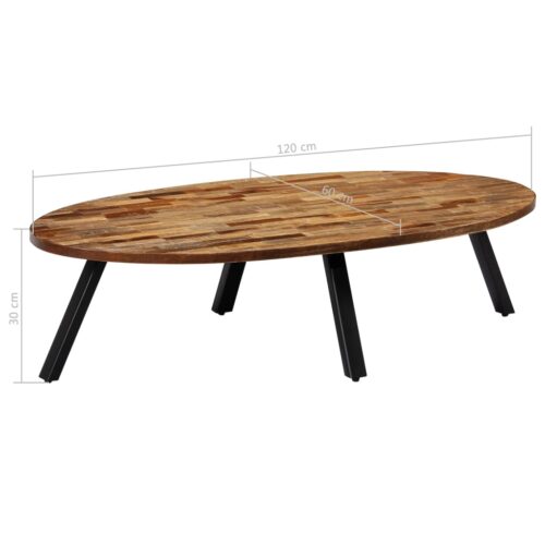 Coffee Table Solid Reclaimed Teak Oval 120x60x30cm - Image 10