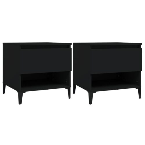 2-Piece Wooden Tables Set Sofa Lounge Coffee Side Bedside Storage Drawers Black 50x46x50cm - Image 2