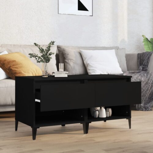 2-Piece Wooden Tables Set Sofa Lounge Coffee Side Bedside Storage Drawers Black 50x46x50cm