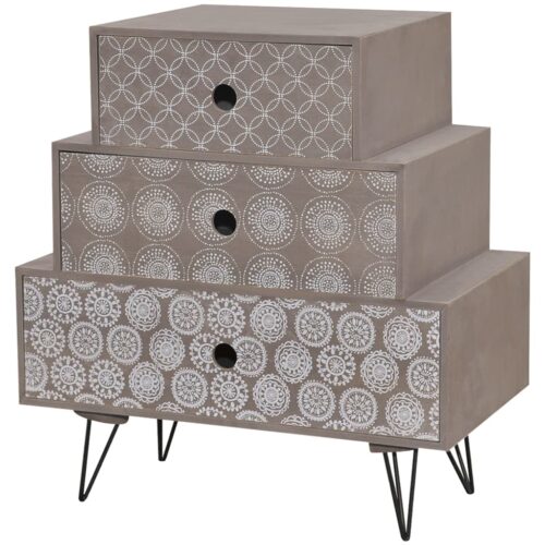 Nightstand with 3 Drawers Grey Brown