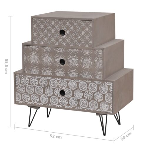 Nightstand with 3 Drawers Grey Brown - Image 5