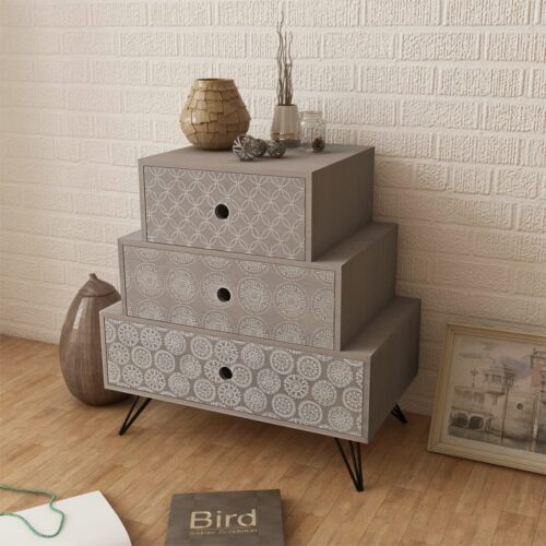 Nightstand with 3 Drawers Grey Brown - Image 7