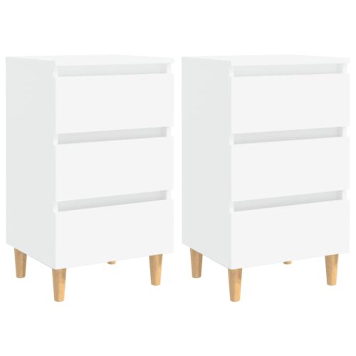 Bed Cabinets with Solid Wood Legs 2pcs White 40x35x69cm