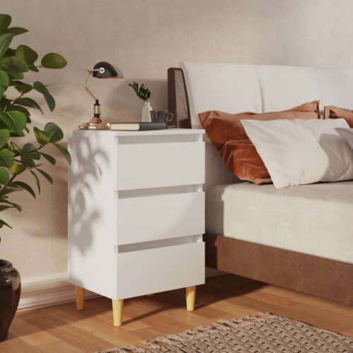 Bed Cabinets with Solid Wood Legs 2pcs White 40x35x69cm - Image 2