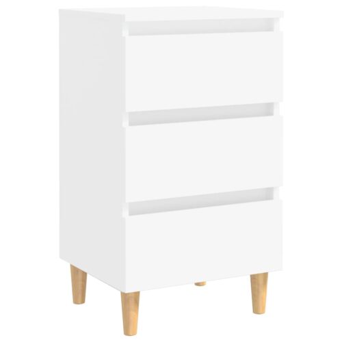 Bed Cabinets with Solid Wood Legs 2pcs White 40x35x69cm - Image 3