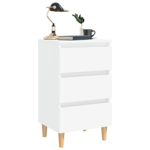 Bed Cabinets with Solid Wood Legs 2pcs White 40x35x69cm - Image 4
