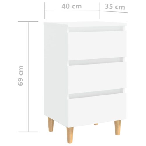 Bed Cabinets with Solid Wood Legs 2pcs White 40x35x69cm - Image 8