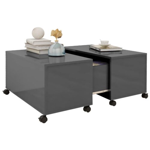 Coffee Table High Gloss Grey 75x75x38cm Engineered Wood - Image 3