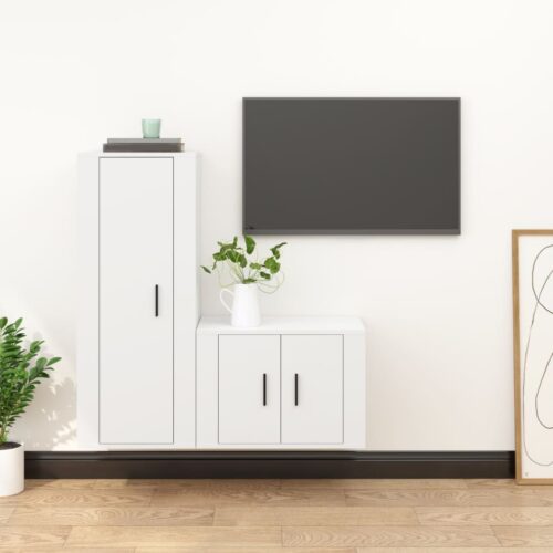 2-Piece TV Cabinet Set White Engineered Wood