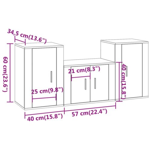 3-Piece TV Cabinet Set White Engineered Wood - Image 8