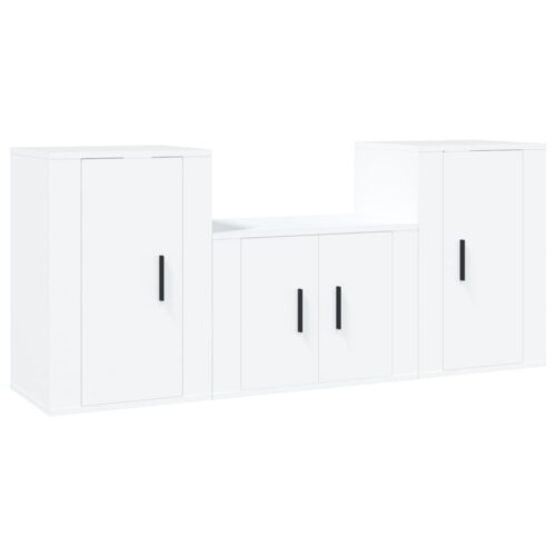 3-Piece TV Cabinet Set White Engineered Wood - Image 2