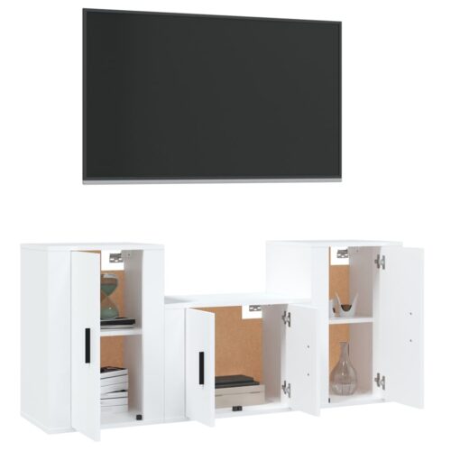 3-Piece TV Cabinet Set White Engineered Wood - Image 3