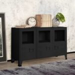 Industrial Sideboard Black 105x35x62cm Metal Glass