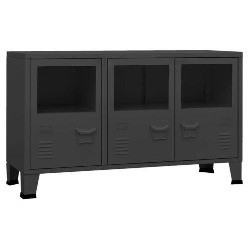 Industrial Sideboard Black 105x35x62cm Metal Glass - Image 2
