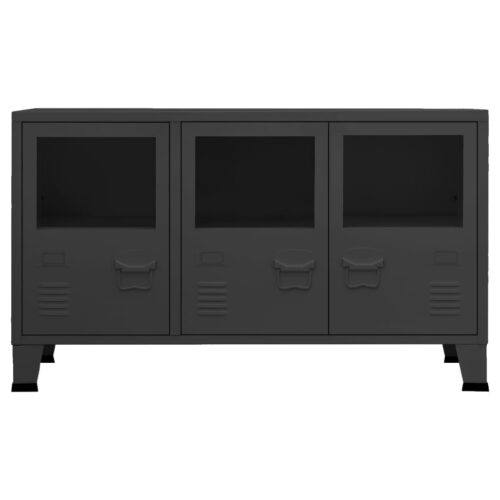 Industrial Sideboard Black 105x35x62cm Metal Glass - Image 3