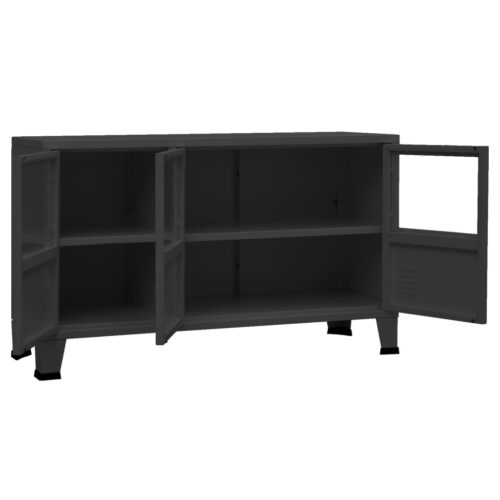 Industrial Sideboard Black 105x35x62cm Metal Glass - Image 6