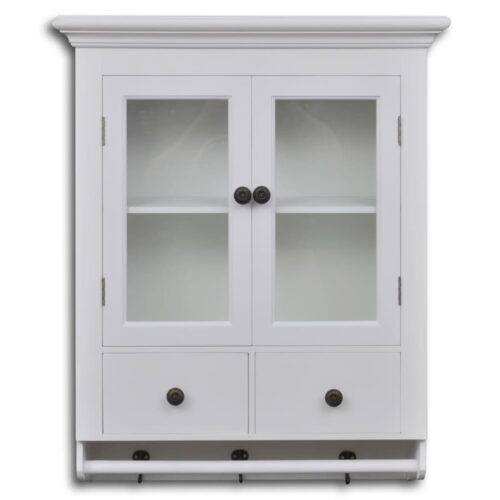 Wooden Kitchen Wall Cabinet with Glass Door White - Image 2