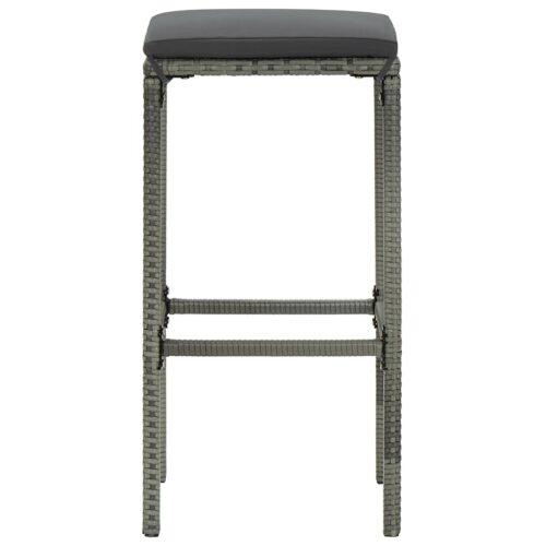 Bar Stools with Cushions 6pcs Grey Poly Rattan - Image 5