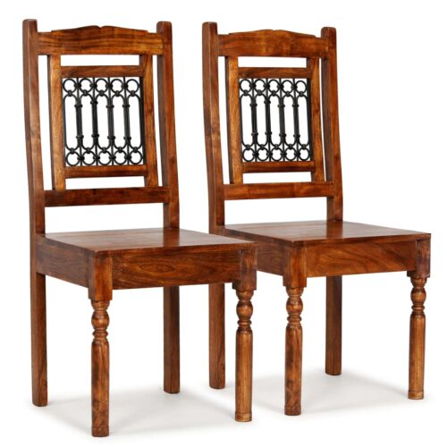 Dining Chairs 2pcs Solid Wood with Honey-coloured Finish Classic - Image 11
