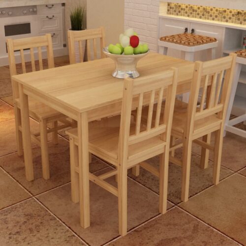 Wooden Dining Table with 4 Chairs Natural - Image 9