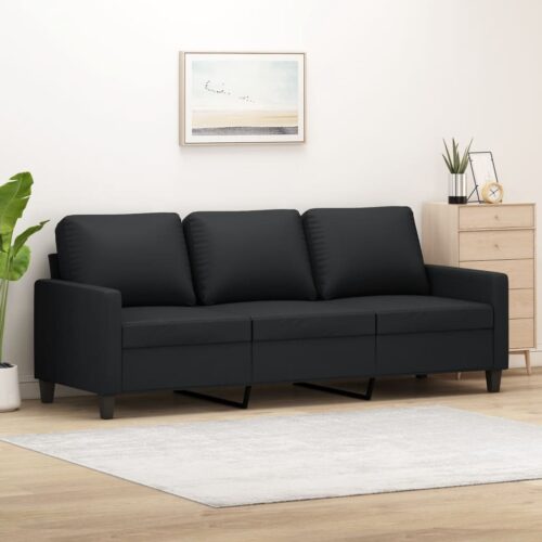 3-Seater Sofa Black 180cm Faux Leather